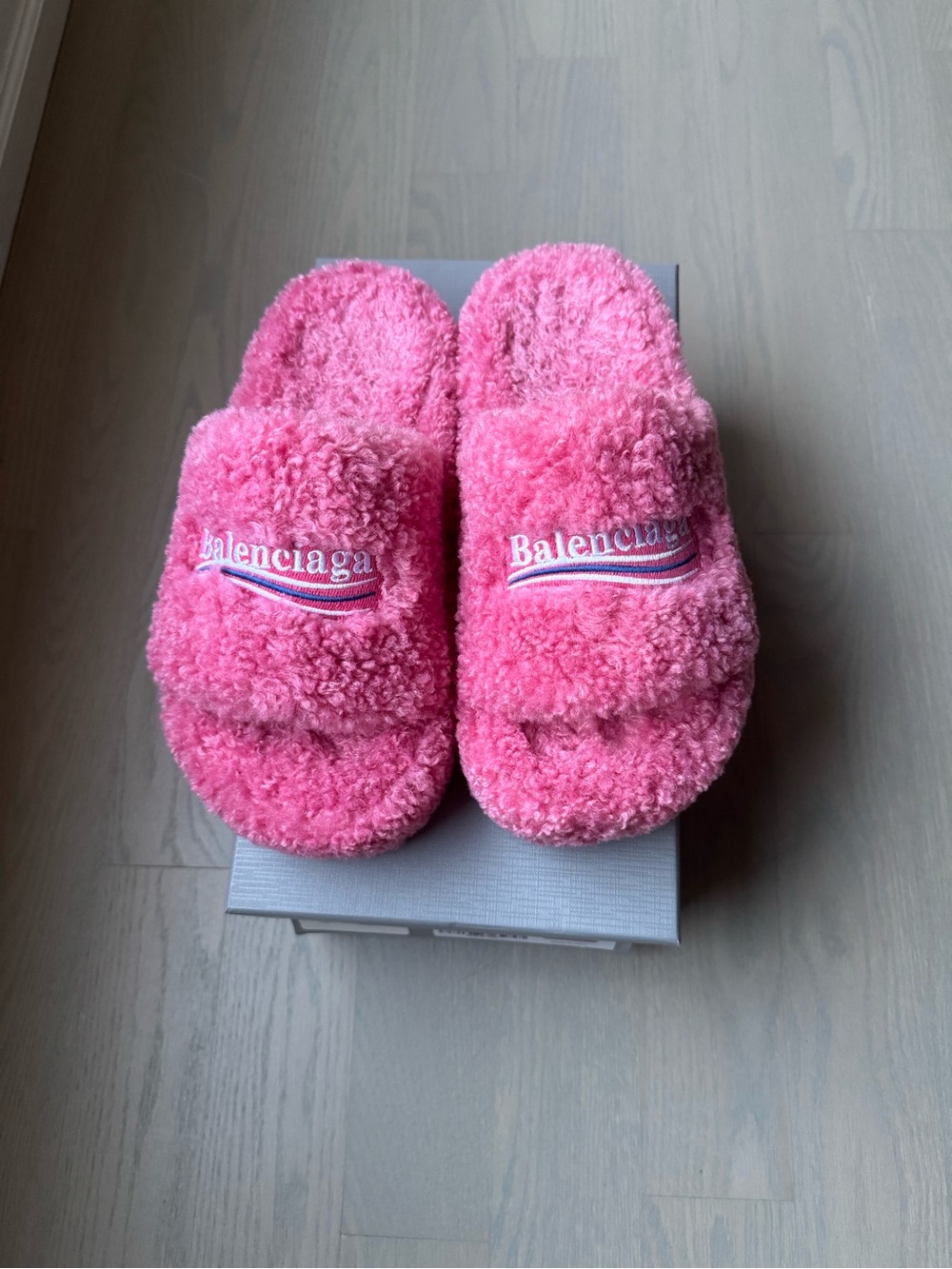 Balenciaga Pink Fuzzy Slide Slippers (100% authentic)